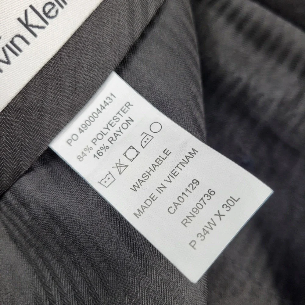 Calvin Klein Dress Pants Mens 34x30 Gray Polyester Viscose‎ Flat Front Business
